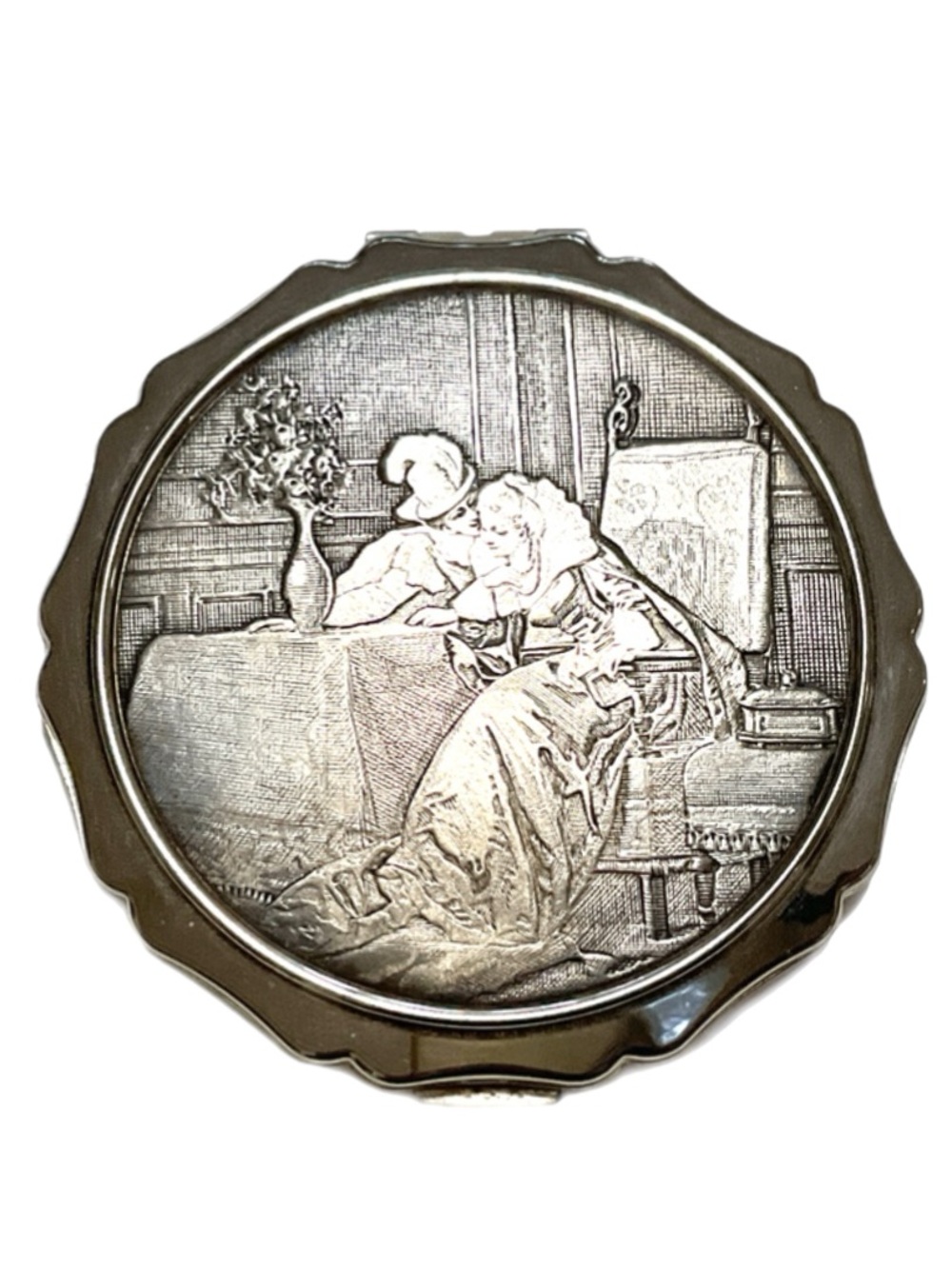 Vintage Stratton Compact - Silver-tone Embossed Lid